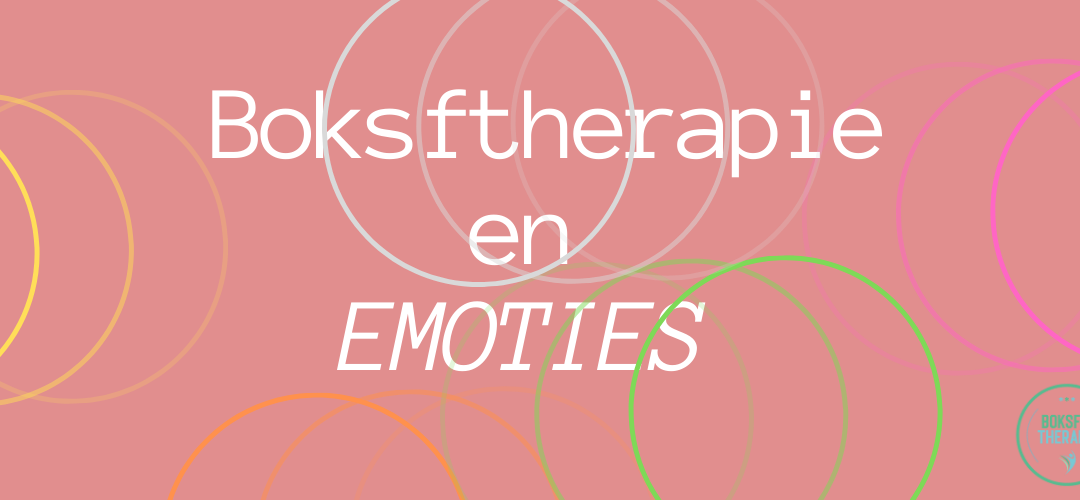Header kleuren roze met witte letters Boksfit therapie en emoties en er lopen gekleurde cirkels doorheen van geel en grijs blauw en groen. dunne lintjes